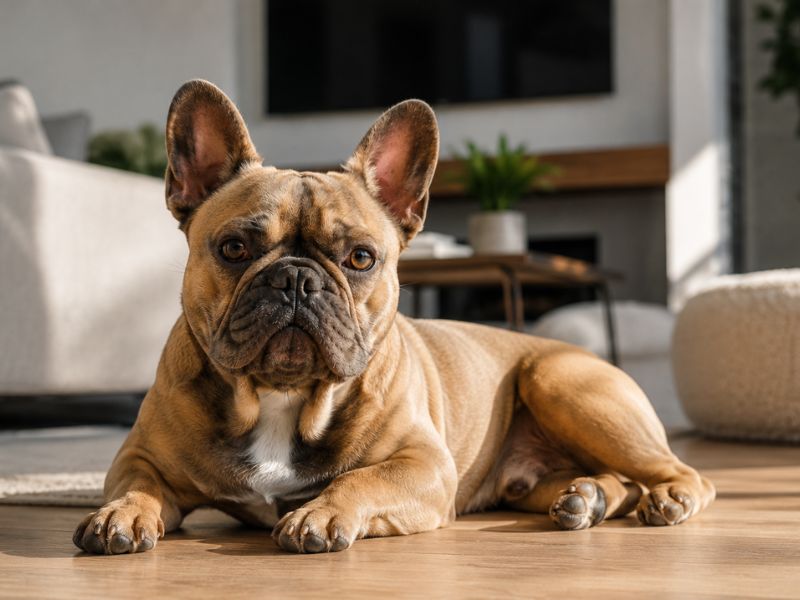 French Bulldog resting comfortably after eating healthy food for sensitive stomach