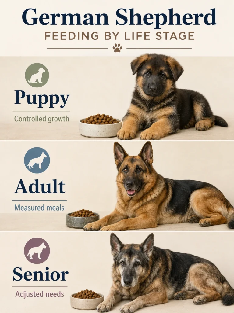 German Shepherd puppy adult and senior feeding needs chart