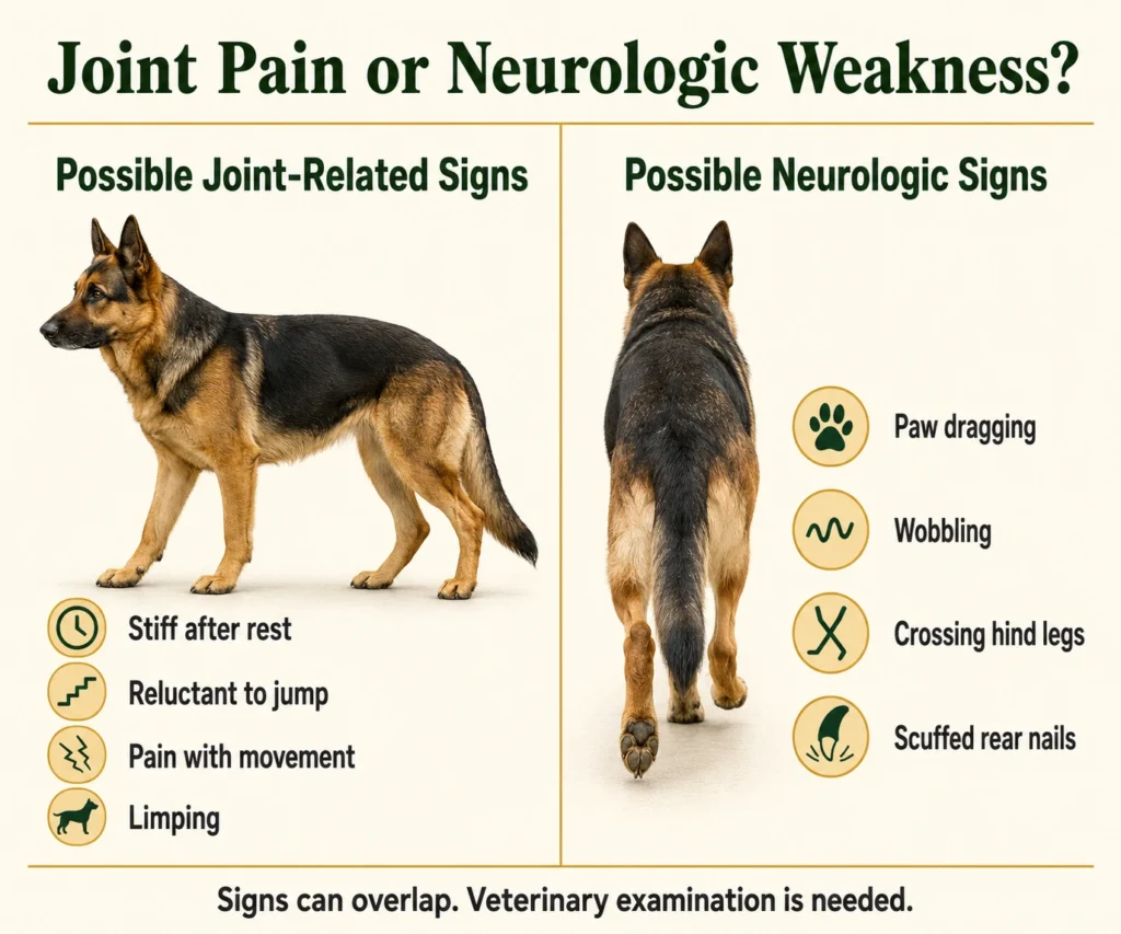 Joint-related signs compared with neurologic weakness in a German Shepherd