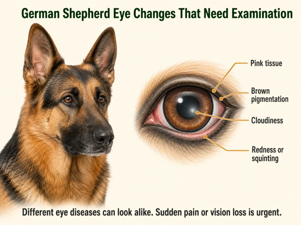 Eye changes that may require examination in a German Shepherd