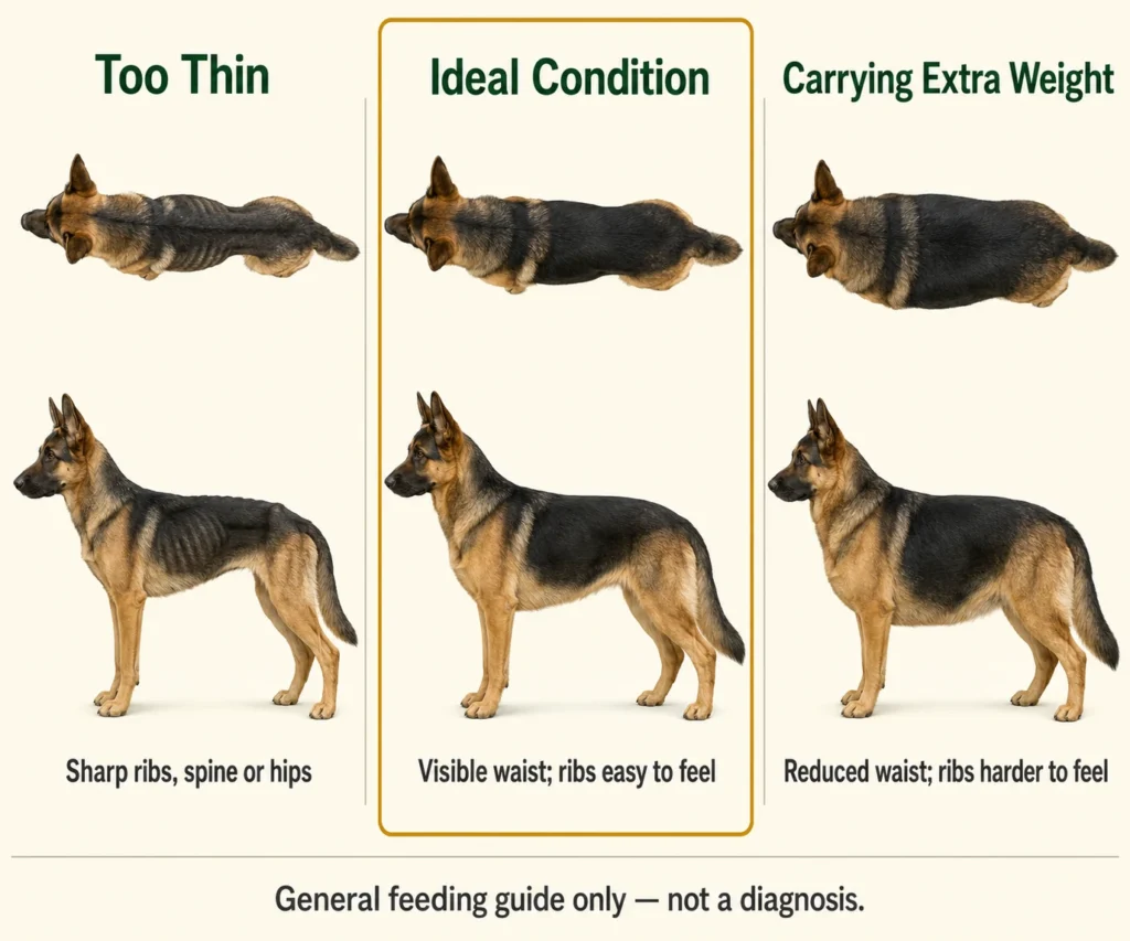 Too-thin, ideal and overweight body shapes in German Shepherd puppies