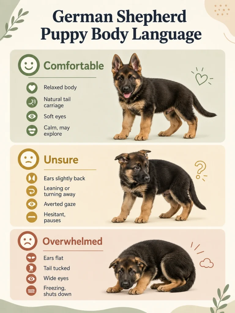 German Shepherd puppy body language signs during socialization