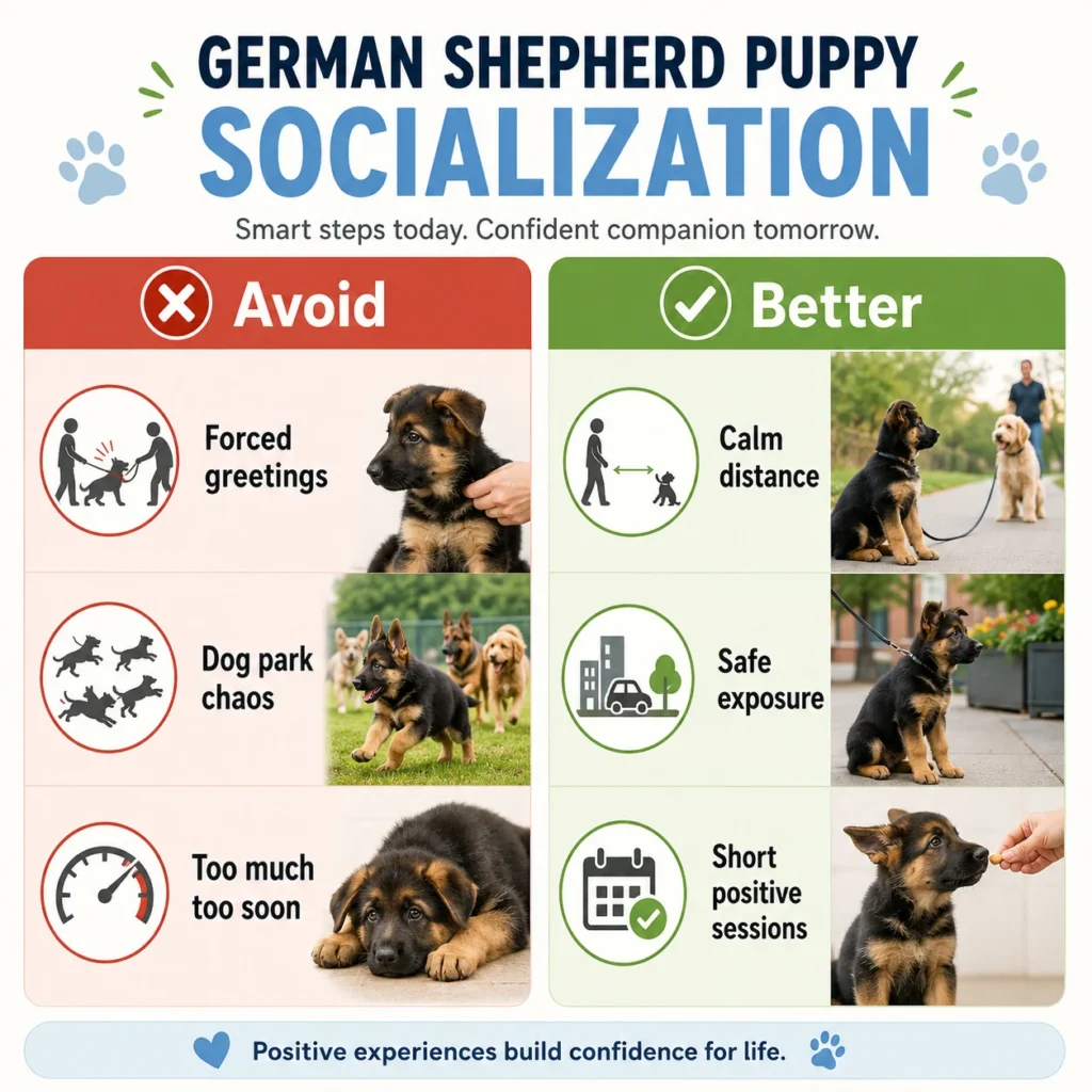 Good and bad German Shepherd puppy socialization examples