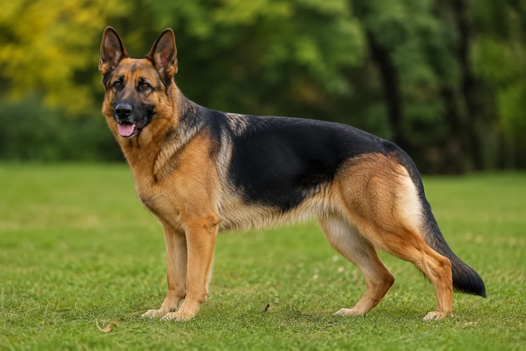 Healthy adult female German Shepherd standing naturally with an athletic and balanced body shape