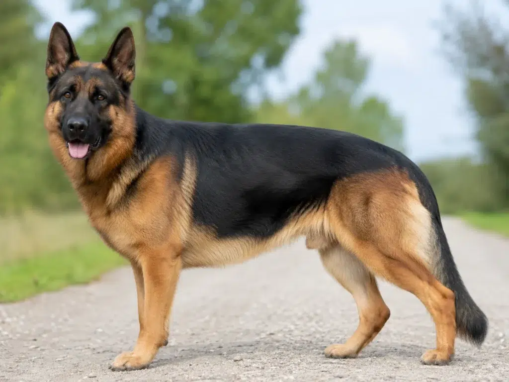 How Long Do German Shepherds Live? Lifespan, Aging, and Care Tips Healthy German Shepherd standing in profile to show lean body condition and proper weight. how long do german shepherds live
