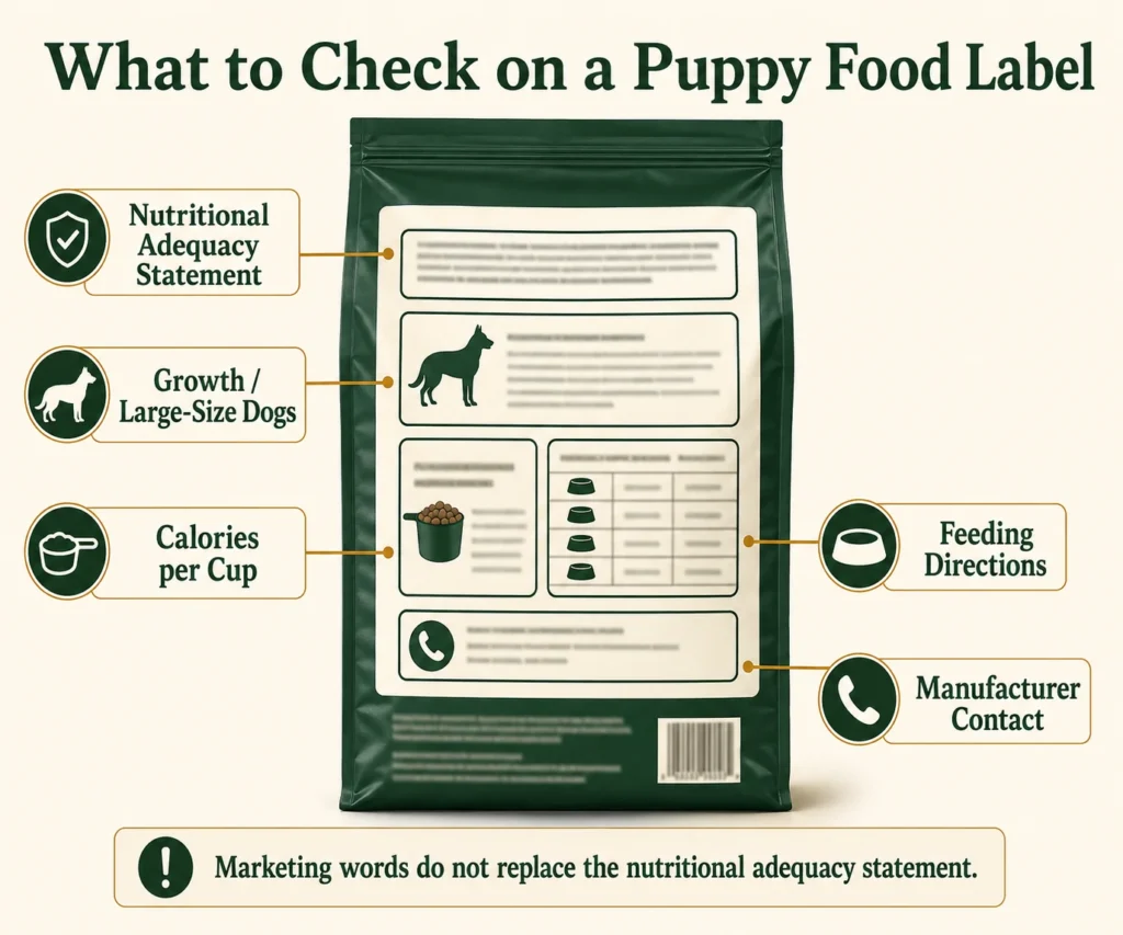 Important information to check on a large-breed puppy-food label