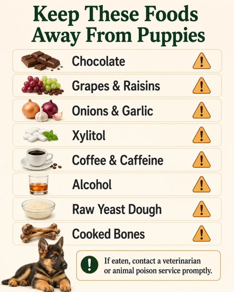 Foods that should be kept away from German Shepherd puppies