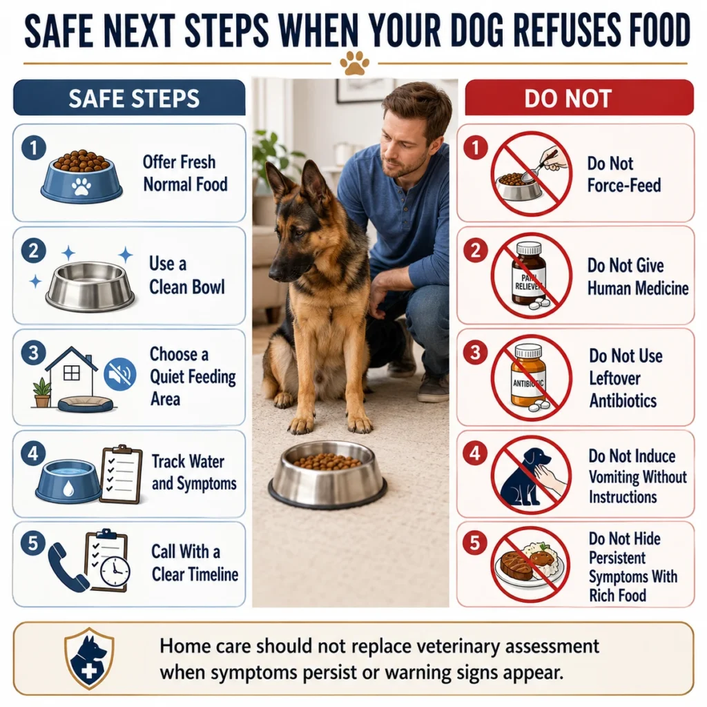 Why Is My German Shepherd Not Eating? Causes, Warning Signs, and What to Do Safe actions and home remedies to avoid when a German Shepherd refuses food.