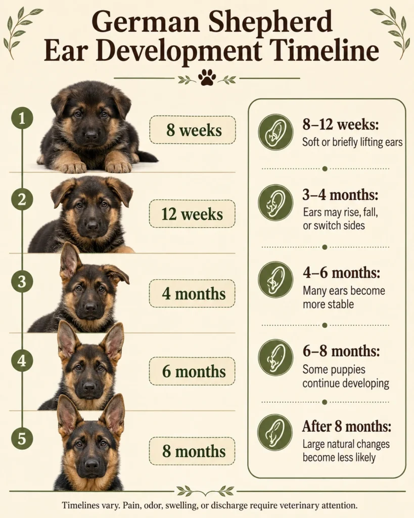 When Do German Shepherds Ears Stand Up? Complete Puppy Ear Guide German Shepherd puppy ear development timeline from 8 weeks to 8 months
