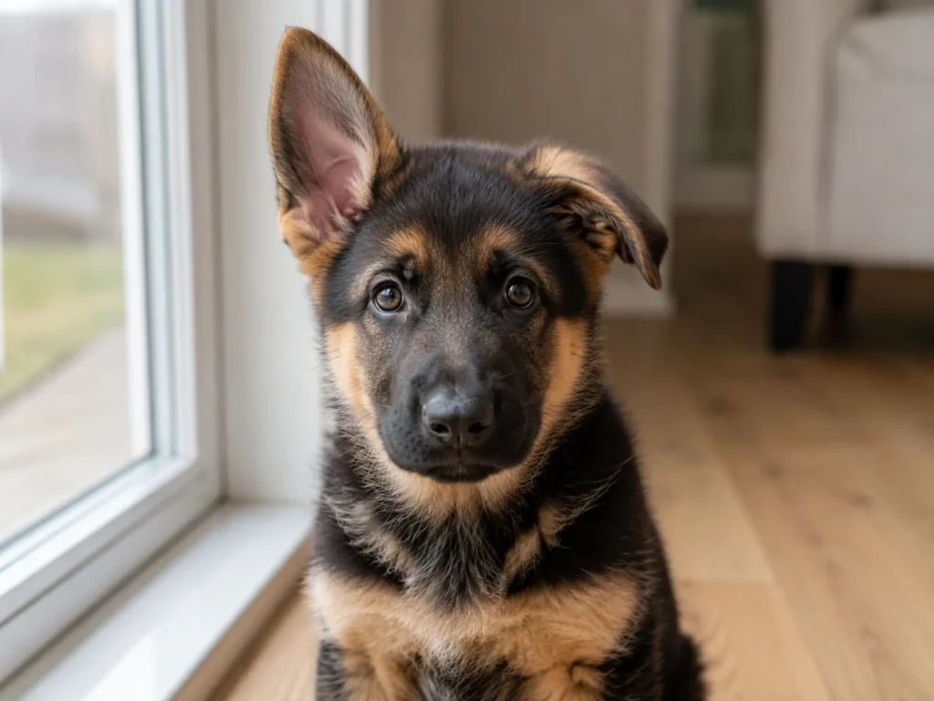 When Do German Shepherds Ears Stand Up? Complete Puppy Ear Guide Young German Shepherd puppy with one ear up and one ear down