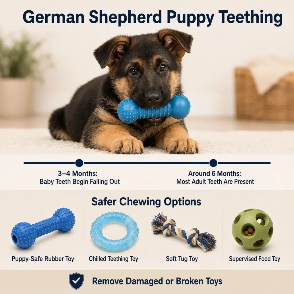 How to Stop a German Shepherd Puppy from Biting and Nipping German Shepherd puppy teething timeline with safe supervised chewing options.