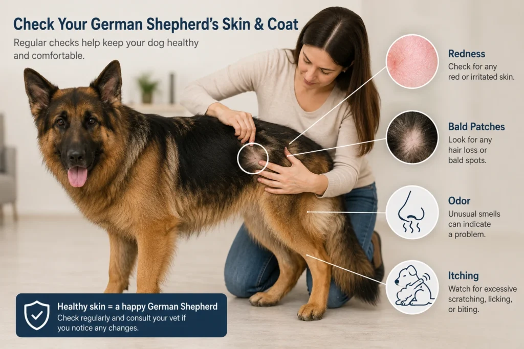 Can You Shave a German Shepherd? What Owners Should Know Before Using Clippers German Shepherd skin and coat check during grooming
