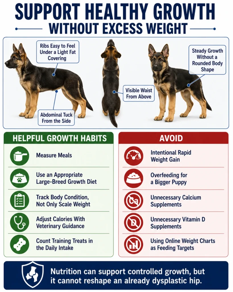 German Shepherd Hip Dysplasia: Signs, Diagnosis, and Treatment Healthy German Shepherd body condition and controlled-growth habits that reduce unnecessary stress on the hips.Healthy German Shepherd body condition and controlled-growth habits that reduce unnecessary stress on the hips.