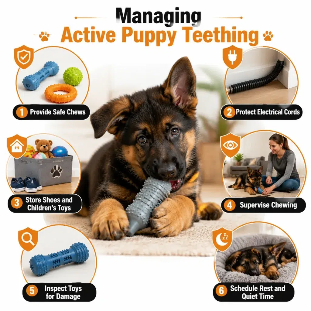 German Shepherd Puppy Teething Stages: Complete Timeline and Care Guide Ways to manage active German Shepherd puppy teething with supervision, safe chews and home protection.