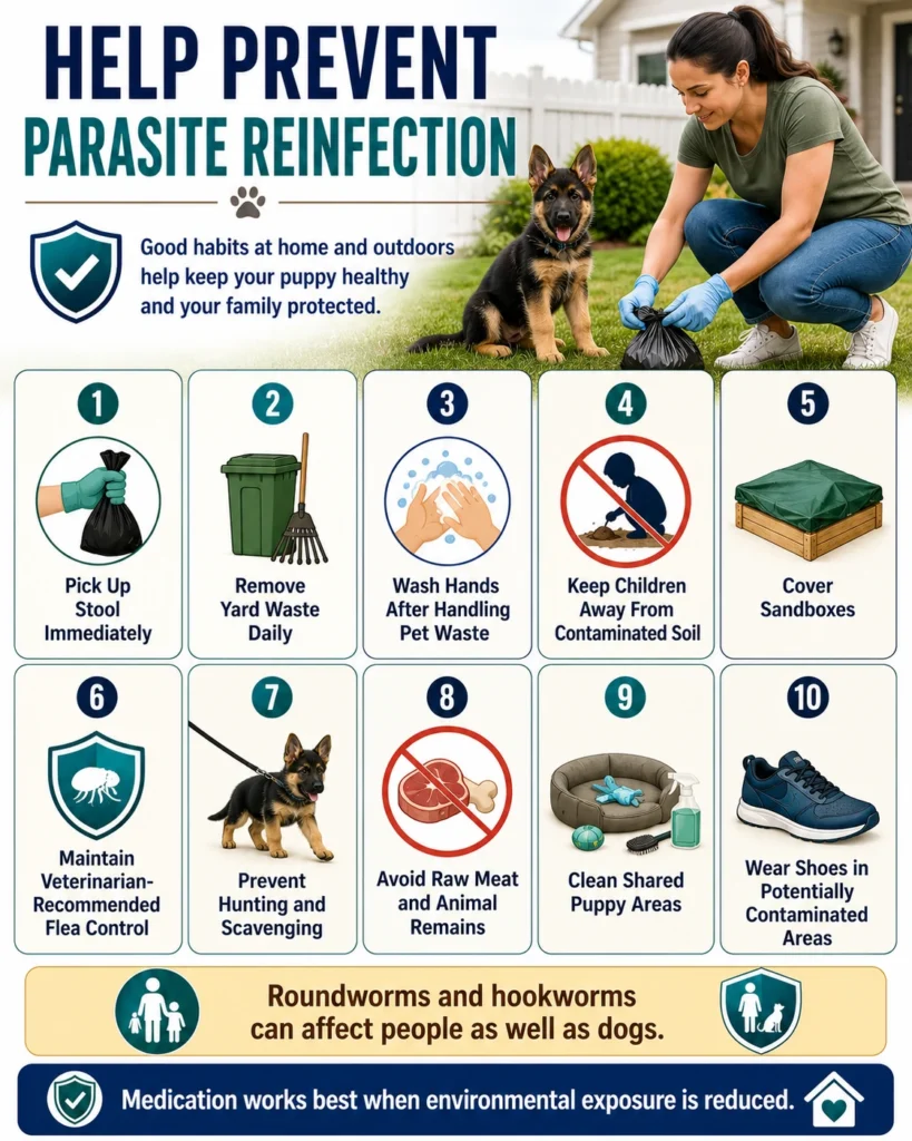 German Shepherd Puppy Deworming Schedule: A Vet-Guided Timeline Home hygiene steps that help prevent parasite reinfection in a German Shepherd puppy.