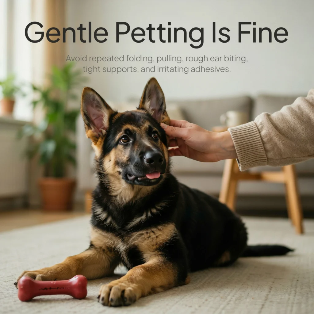 When Do German Shepherds Ears Stand Up? Complete Puppy Ear Guide Owner gently handling a German Shepherd puppy without pulling its ears