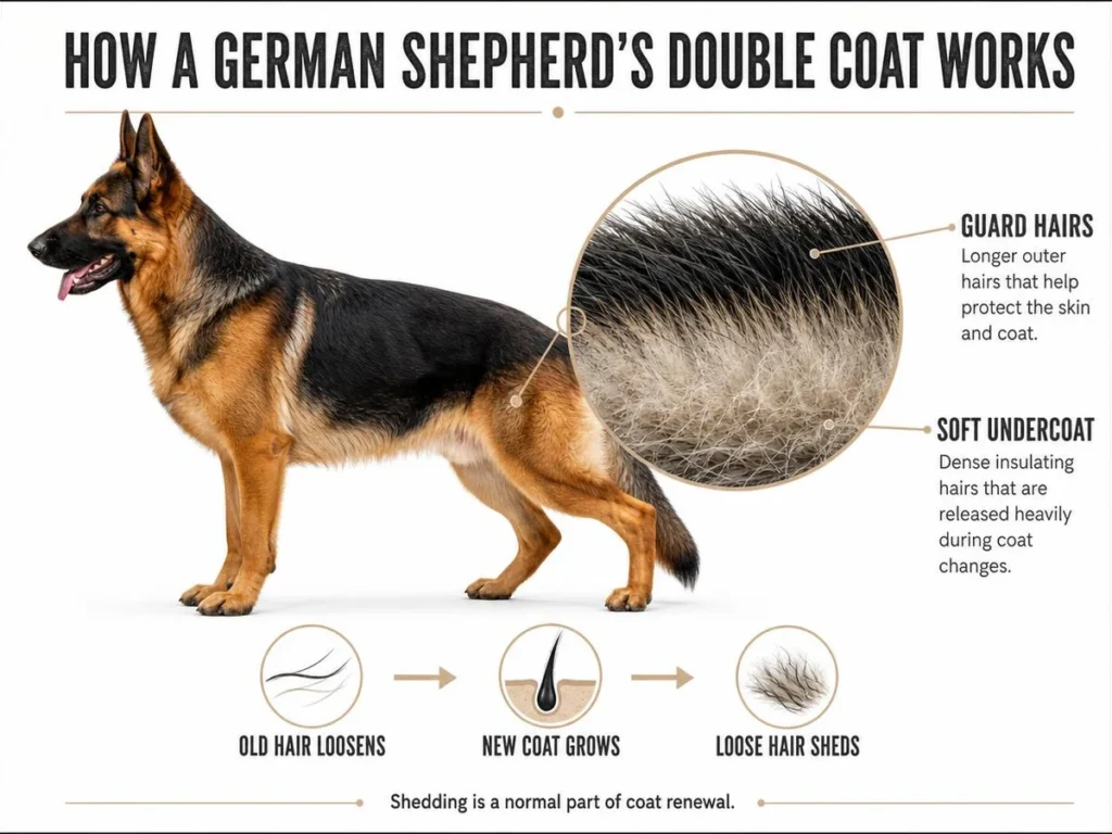 How Much Does a German Shepherd Shed? A Complete Owner’s Guide Diagram of German Shepherd guard hairs and the soft insulating undercoat