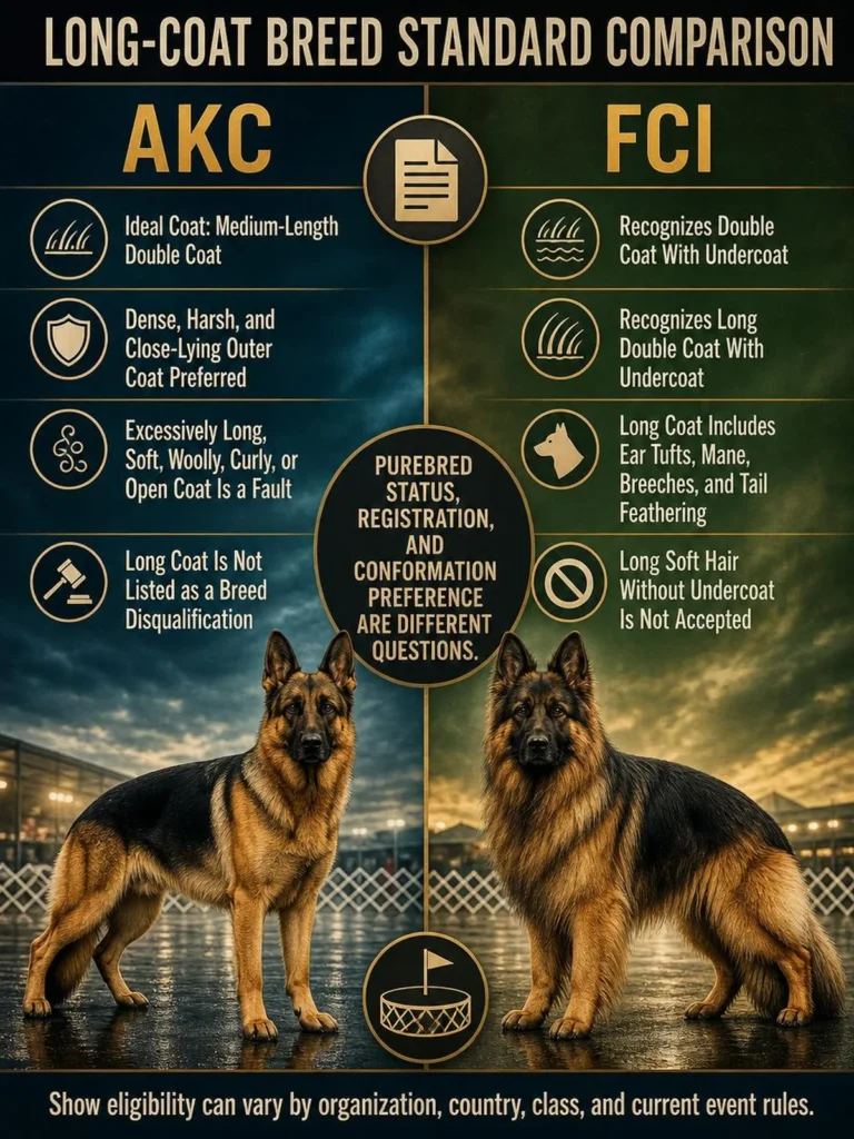 Long-Haired German Shepherd: Coat, Genetics, Grooming, and Care AKC and FCI standards compared for long-coated German Shepherd Dogs.