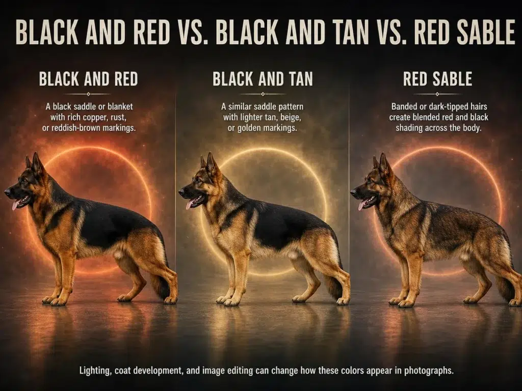 Black and Red German Shepherd: Color, Genetics, Temperament, and Care Black-and-red, black-and-tan, and red-sable German Shepherd coat comparison
