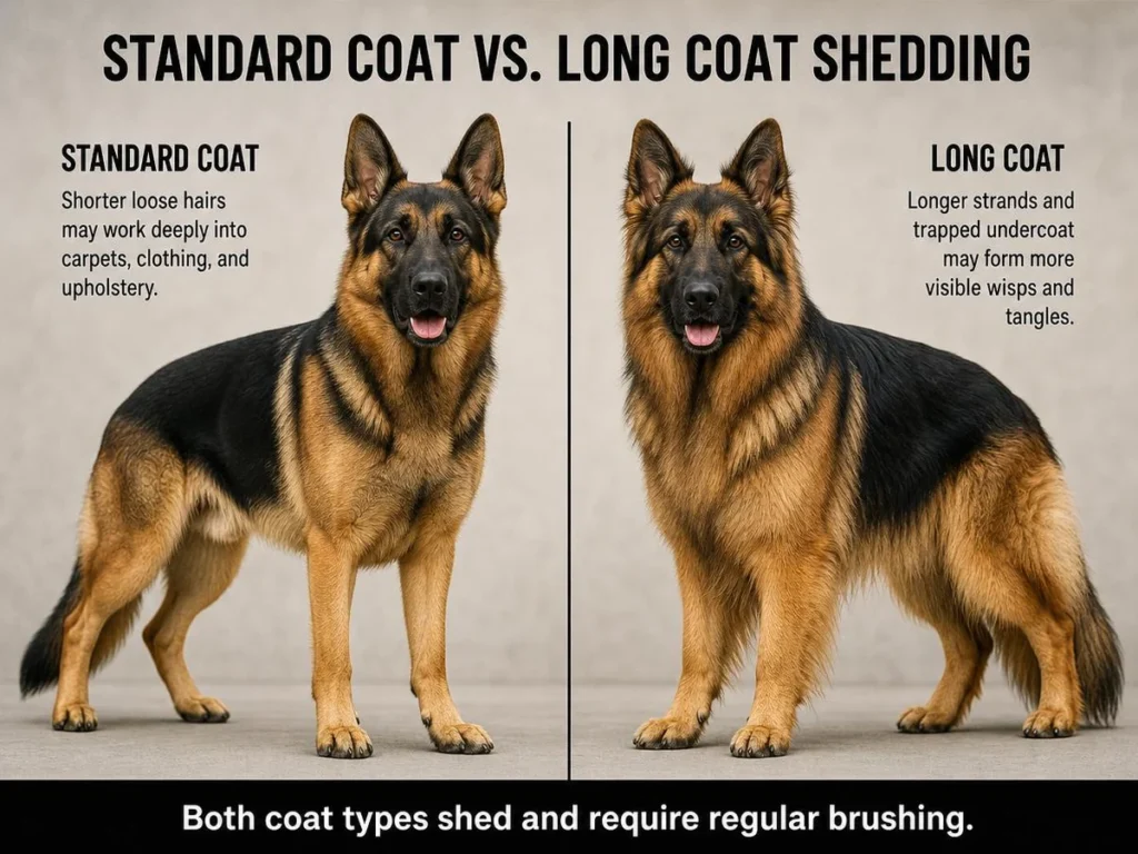 How Much Does a German Shepherd Shed? A Complete Owner’s Guide Standard-coat and long-haired German Shepherd shedding comparison