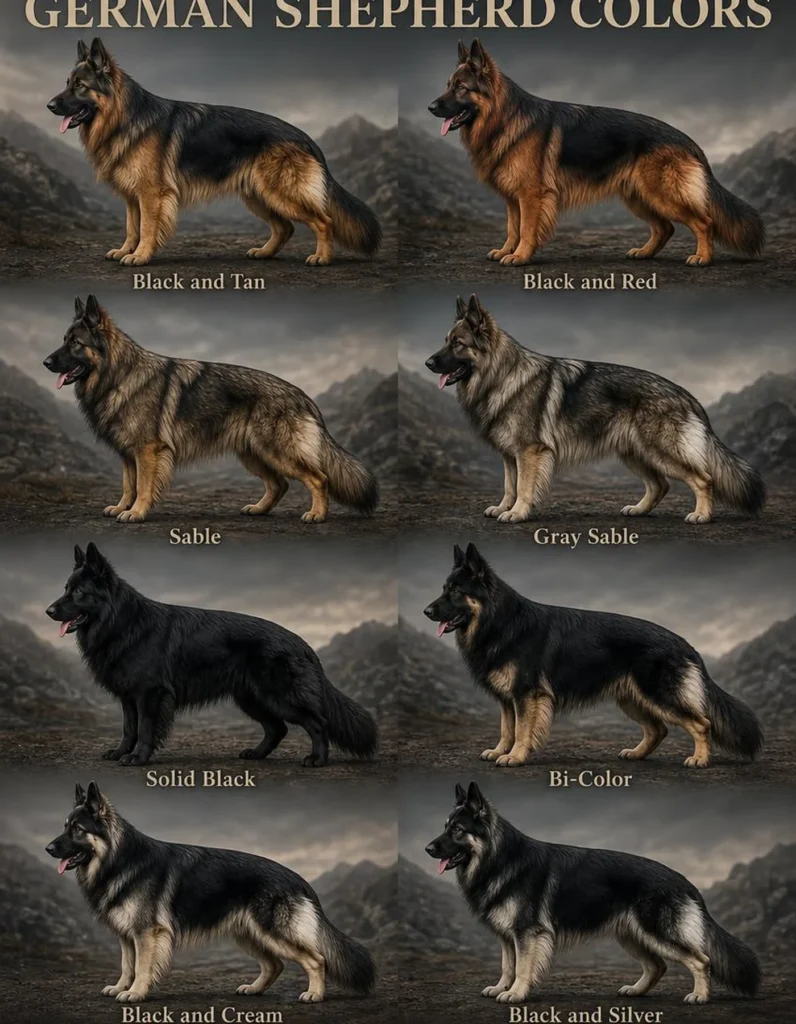 Long-Haired German Shepherd: Coat, Genetics, Grooming, and Care Long-haired German Shepherd colors including black and tan, black and red, sable, black, bi-color, cream, and silver.