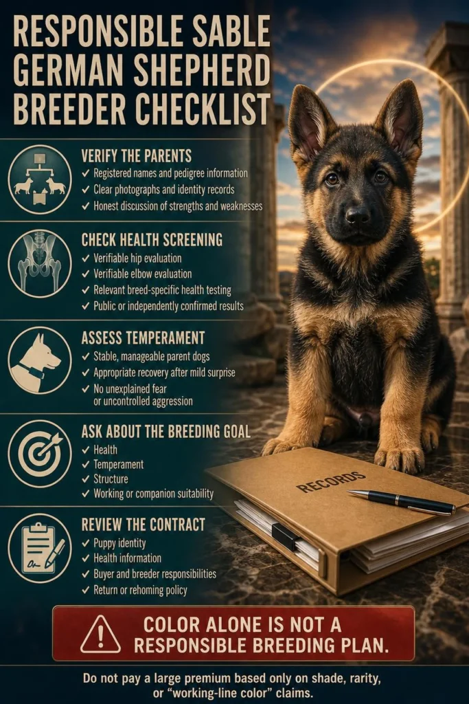 Sable German Shepherd: Color, Genetics, Temperament, and Care Checklist for choosing a responsible breeder of sable German Shepherd puppies