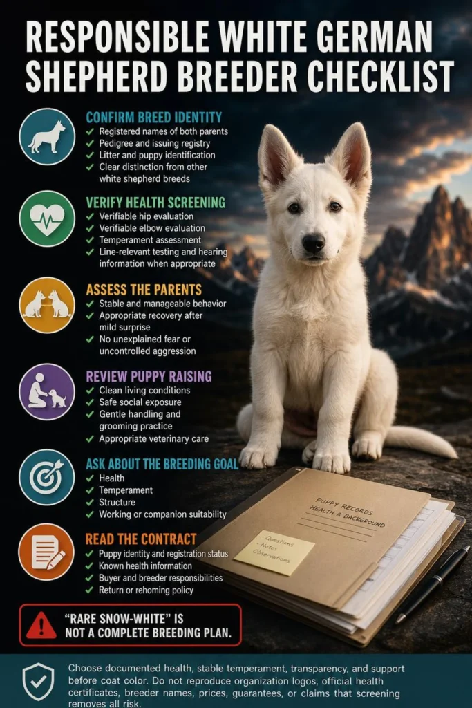 White German Shepherd Puppy: Genetics, Care, Temperament, and Facts Checklist for choosing a responsible breeder of white German Shepherd puppies