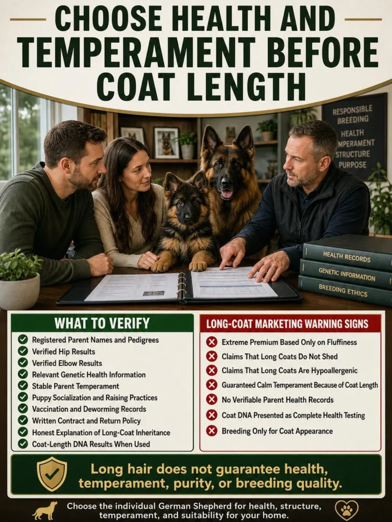 Long-Haired German Shepherd: Coat, Genetics, Grooming, and Care Responsible breeder checklist for selecting a long-haired German Shepherd puppy.