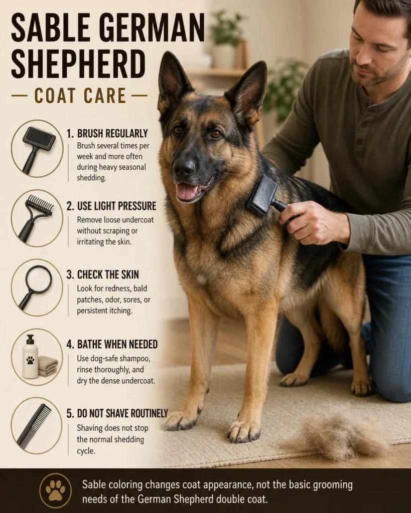Sable German Shepherd: Color, Genetics, Temperament, and Care Brushing and coat-care routine for a sable German Shepherd