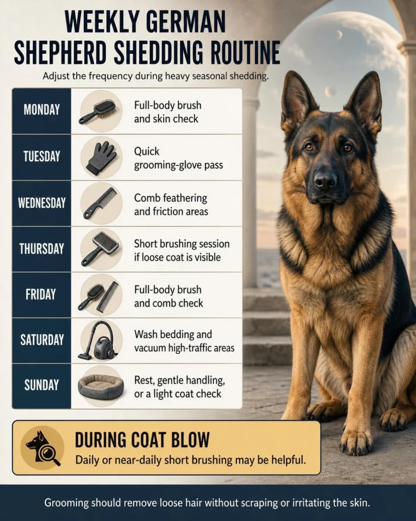 How Much Does a German Shepherd Shed? A Complete Owner’s Guide Weekly brushing, coat checking, bedding washing, and cleaning routine for a German Shepherd