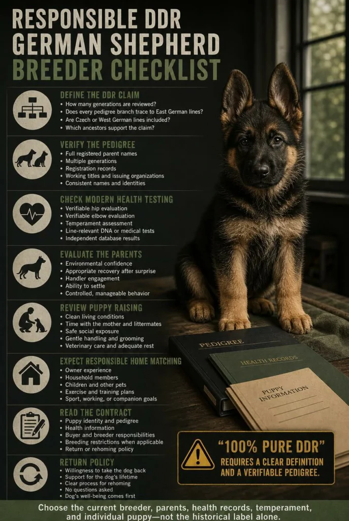 DDR German Shepherd: History, Traits, Temperament, and Buyer Guide Checklist for evaluating a breeder selling DDR-line or East German Shepherd puppiesChecklist for evaluating a breeder selling DDR-line or East German Shepherd puppies