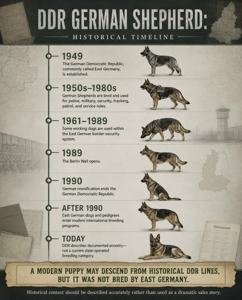DDR German Shepherd: History, Traits, Temperament, and Buyer Guide Timeline of East German Shepherd bloodlines from 1949 through modern DDR-line breeding