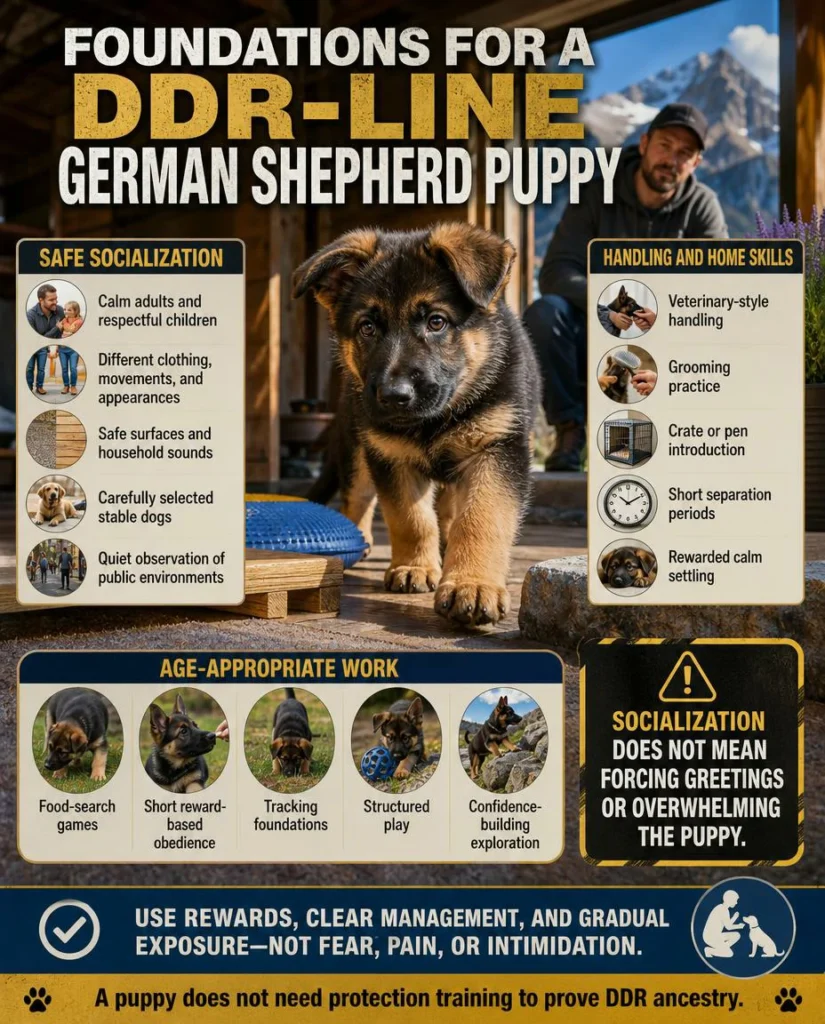 DDR German Shepherd: History, Traits, Temperament, and Buyer Guide Socialization and reward-based training foundations for a DDR-line German Shepherd puppy