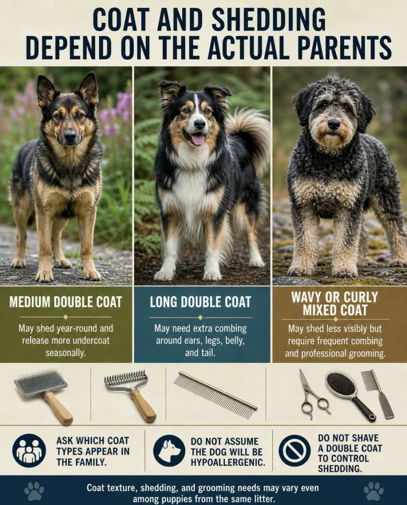 Miniature German Shepherd: Size, Genetics, Health, and Buyer Guide Double, long, and curly coat possibilities in miniature German Shepherd-type mixes