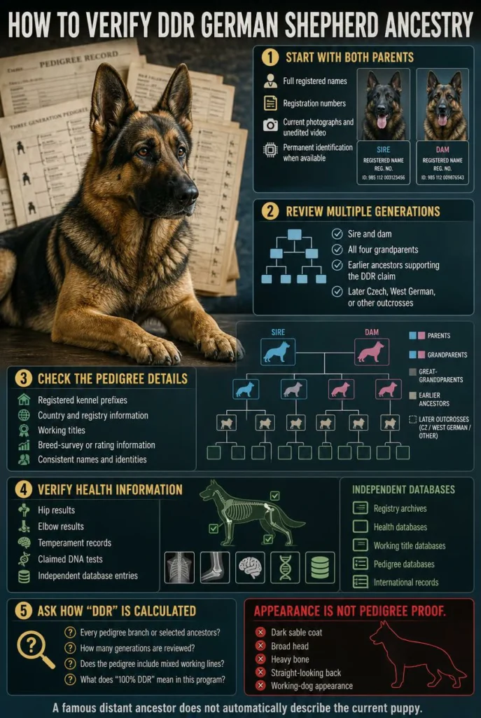 DDR German Shepherd: History, Traits, Temperament, and Buyer Guide Checklist for verifying the pedigree and East German ancestry of a DDR-line German Shepherd