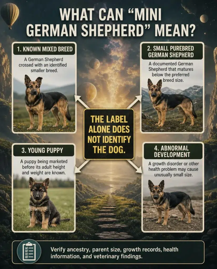 Miniature German Shepherd: Size, Genetics, Health, and Buyer Guide Four possible meanings behind the term mini German Shepherd